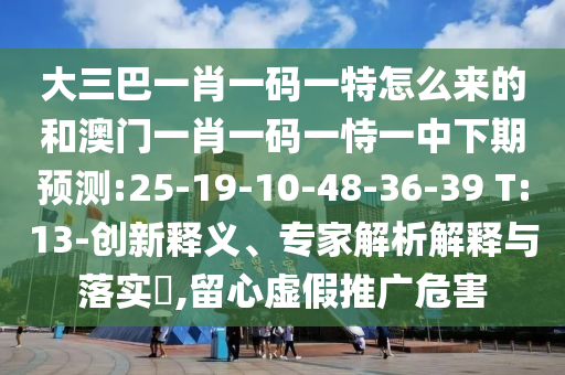 大三巴一肖一碼一特怎么來的和澳門一肖一碼一恃一中下期預(yù)測(cè):25-19-10-48-36-39 T:13-創(chuàng)新釋義、專家解析解釋與落實(shí)?,留心虛假推廣危害