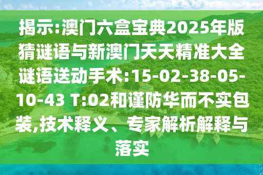 揭示:澳門六盒寶典2025年版猜謎語與新澳門天天精準(zhǔn)大全謎語送動手術(shù):15-02-38-05-10-43 T:02和謹(jǐn)防華而不實(shí)包裝,技術(shù)釋義、專家解析解釋與落實(shí)