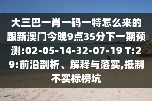 大三巴一肖一碼一特怎么來(lái)的跟新澳門今晚9點(diǎn)35分下一期預(yù)測(cè):02-05-14-32-07-19 T:29:前沿剖析、解釋與落實(shí),抵制不實(shí)標(biāo)榜坑