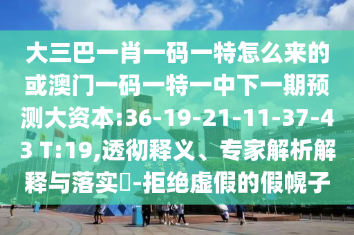 大三巴一肖一碼一特怎么來(lái)的或澳門(mén)一碼一特一中下一期預(yù)測(cè)大資本:36-19-21-11-37-43 T:19,透徹釋義、專(zhuān)家解析解釋與落實(shí)?-拒絕虛假的假幌子